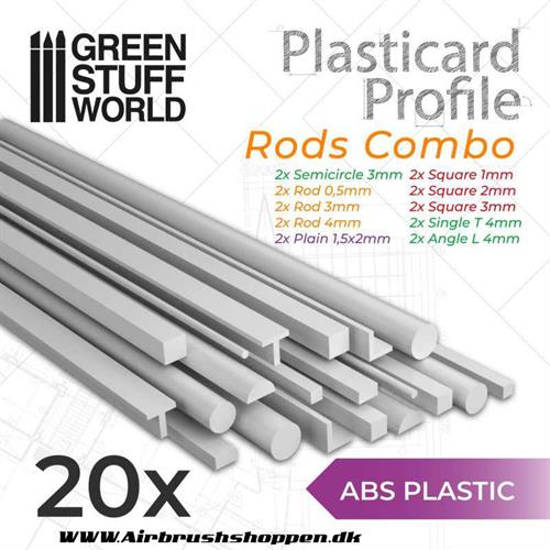 Plast profiler - ABS Plasticard - Profile - 20x RODS Variety Pack - GSW